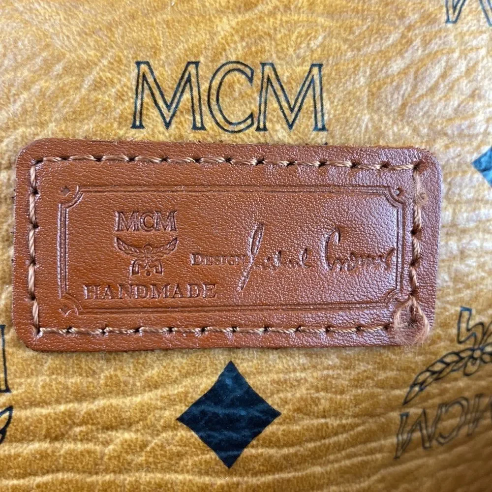 Authentic MCM Vintage Visetos Cognac Monogram Dome Tote Large